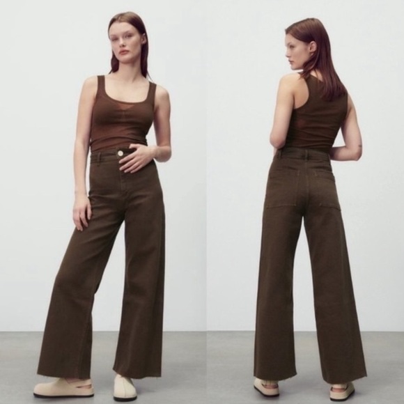 Zara Jeans Zara The Marine Straight Brown Wide Leg Jeans Poshmark